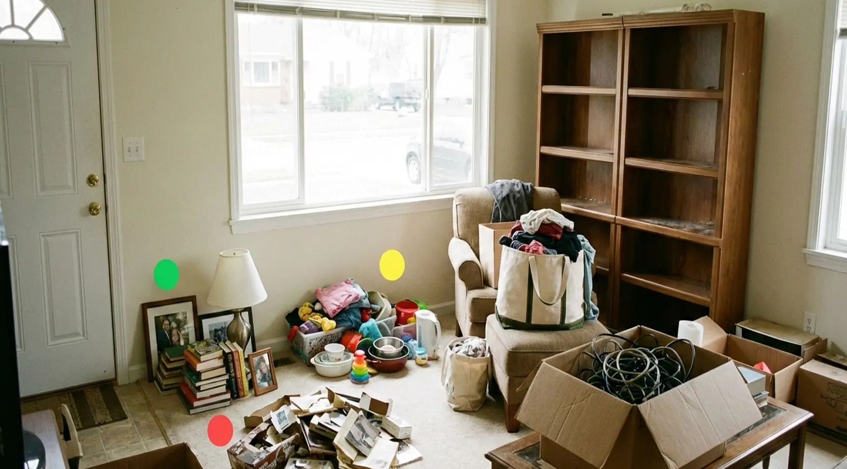 How to prepare for a house move by sorting and decluttering a living room before boxing items, practical house moving tips.