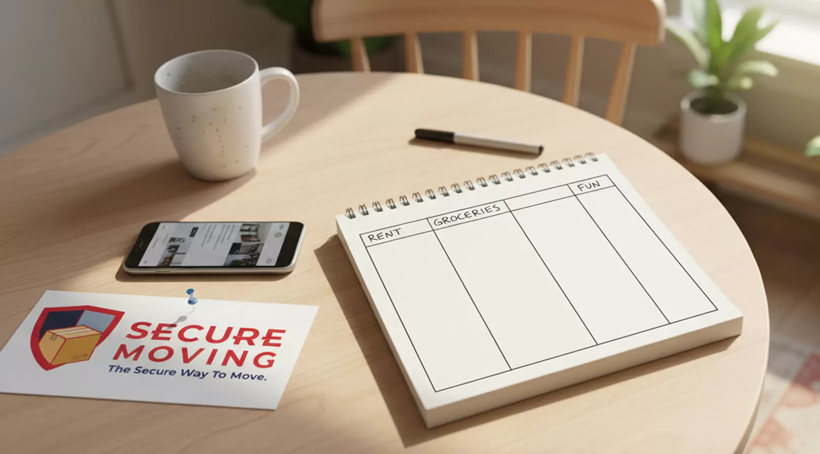 Home budget sheet labeled Rent, Groceries, Fun for average monthly expenses, groceries cost, and utilities cost for the cost of living in Richmond, BC.