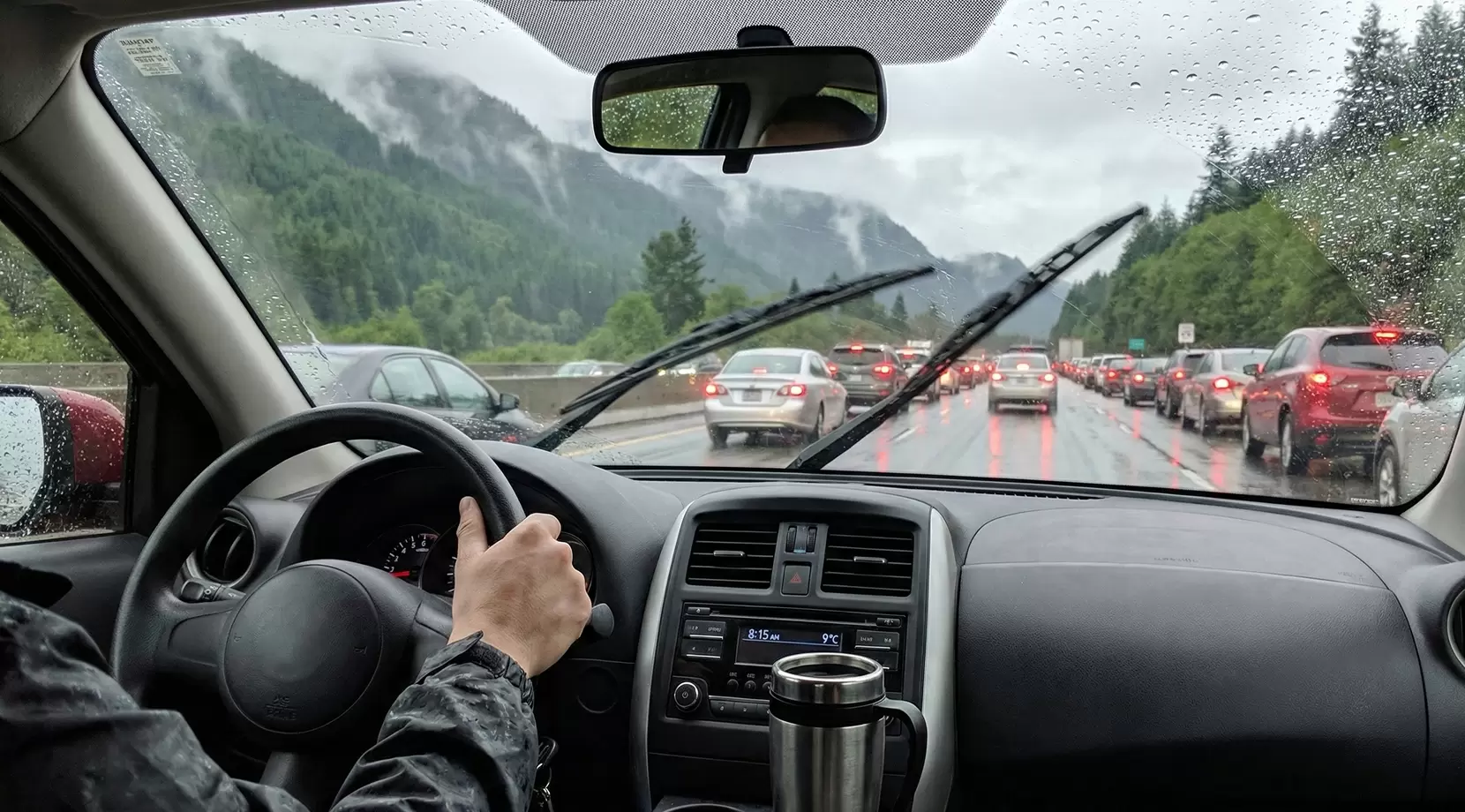 Heavy rain commute and highway congestion, a snapshot of traffic in Chilliwack affecting lifestyle in Chilliwack for residents and newcomers.
