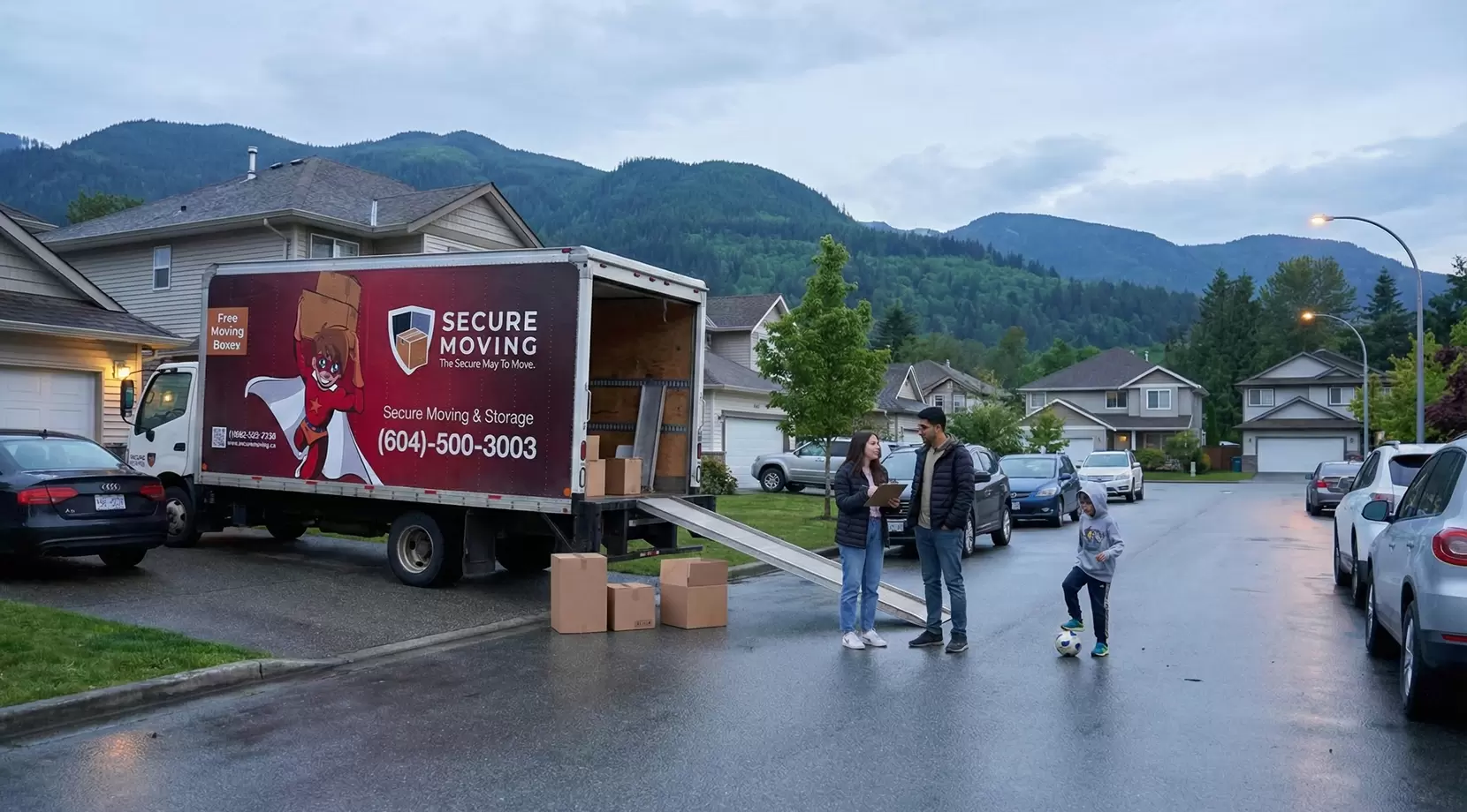 Secure Moving truck helping a family move in Sardis, showcasing moving services in Chilliwack and family-friendly areas in Chilliwack.