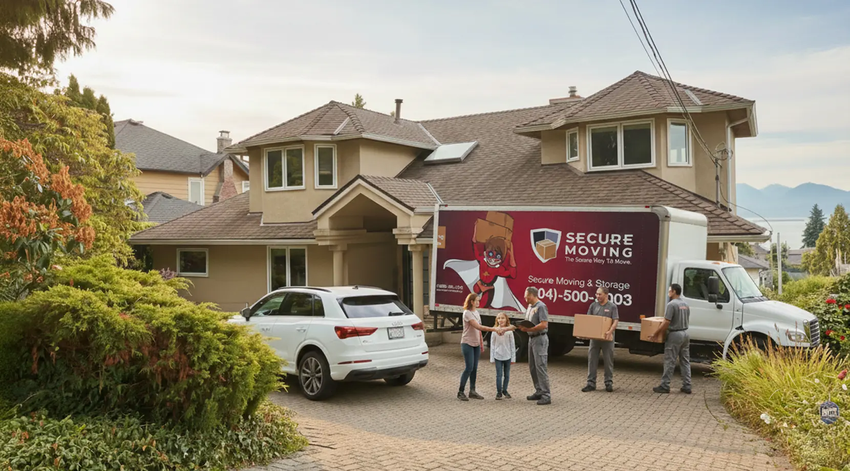 Moving crew delivering boxes to a hillside house, planning budget for moving to West Vancouver and overall West Vancouver lifestyle cost.