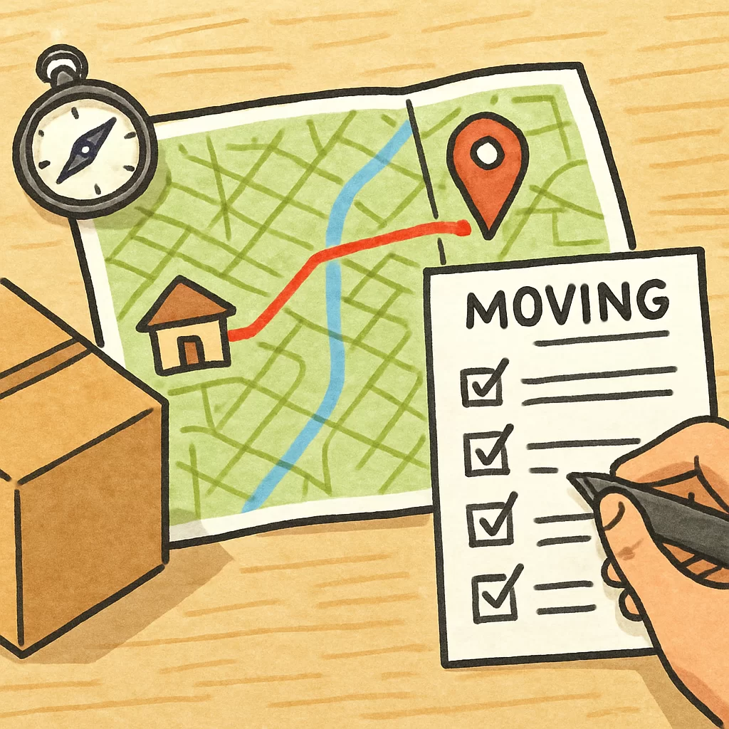 Planning a move with a map and checklist